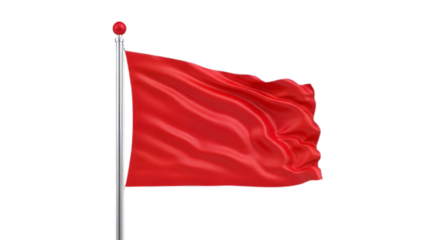 Waving red flag isolated on black background representing warning or danger