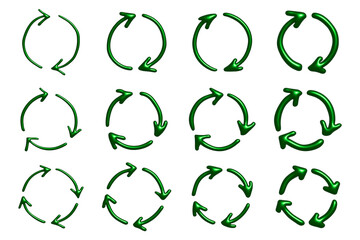 Fototapeta premium Set of 3d recycle arrow icon Recycling resources symbol Reuse of materials, zero waste, green environment, saving the planet