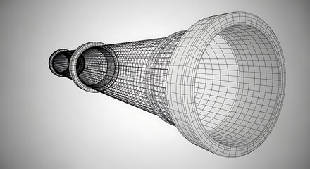 Wireframe Telescope Design on a Gradient Background.