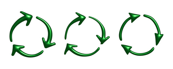 Fototapeta premium Set of 3d recycle arrow icon Recycling resources symbol Reuse of materials, zero waste, green environment, saving the planet