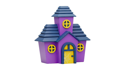 Cartoon Purple Halloween House with Spiderweb Door