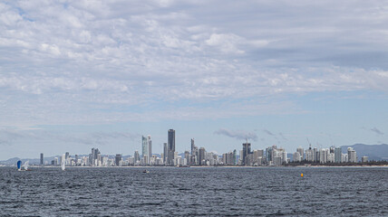 Fototapeta premium Panoramic view of Gold Coast seen from the middle of the sea