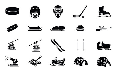 Collection of winter sport equipment and activities icons perfect for app interfaces websites or instructional materials highlighting cold weather recreation