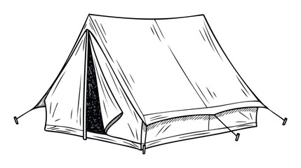 Classic outdoor camping tent hand drawn in a sketch style perfect for adventure themed graphics travel brochures and nature related educational materials