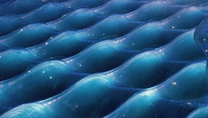 Abstract wavy, translucent blue forms resembling a water surface