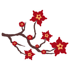 Red Sakura Blossom Branch