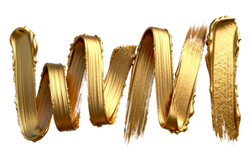 3D Golden Brushstroke Text, Artistic Metallic Lettering