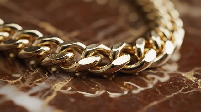 Gold Chain on Brown Marble Background - Closeup Photography 4K 10s