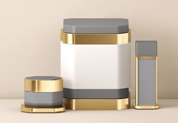 Luxury cosmetic containers, grey & gold