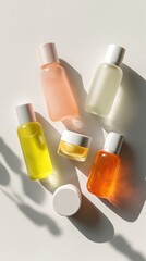 Variety of skincare bottles on white