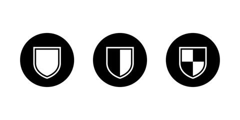 Shield icon set in black circle. Security and protection symbol. Privacy, safety, and defense sign