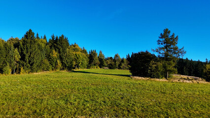 Beautiful morning landscape in the Appalachian Mountains of North Carolina, USA. The Grand Smoky Mountains in autumn. Drone view.