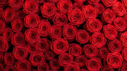Rich texture of countless blossoming red roses, an exquisite display of romantic allure and natural splendor