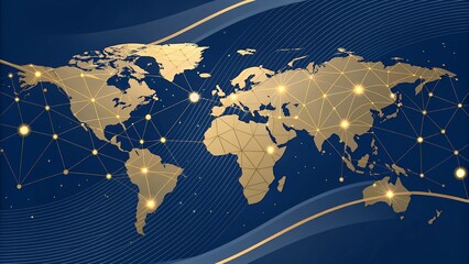 Global business network concept with world map and digital communication lines, AI Generated