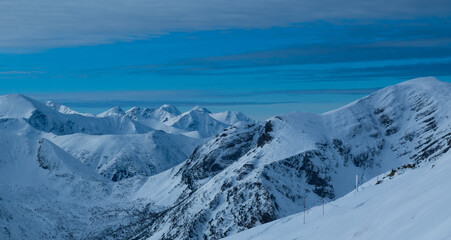 Mountain peak snow-capped mountains snow rocks landscape
