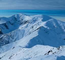 Mountain peak snow-capped mountains snow rocks landscape