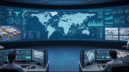 Data center security team monitoring global network with digital interface - Powered by Adobe
