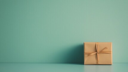 Minimalist gift package on teal surface studio setting high-quality photography calm environment