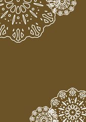 高級感のあるブラウン背景と白いレース模様のアンティークフレーム・シックなメッセージカード背景