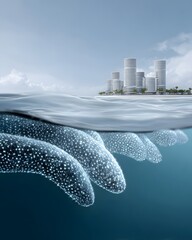 Surreal AI city made of data points and financial numbers, innovation and analytics theme, premium tech magazine style