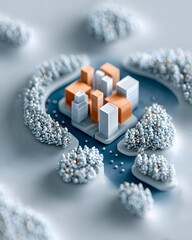 Surreal AI city made of data points and financial numbers, innovation and analytics theme, premium tech magazine style