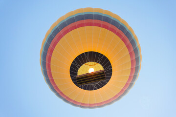 Hot Air Balloon over Cappadocia Valleys in Nevsehir, Turkiye