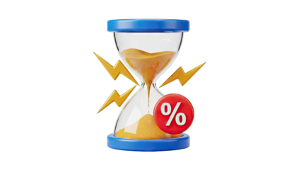 Hourglass with Lightning Bolts and Percentage Symbol