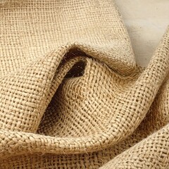 Textured burlap cloth draped, showing woven pattern and folds