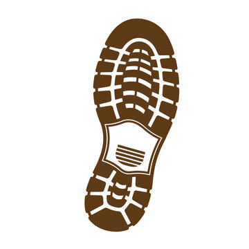 Vintage Brown shoe sole with white tread pattern and shield logo on transparent background