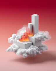 Surreal business growth visualization with floating skyscrapers and glowing metrics