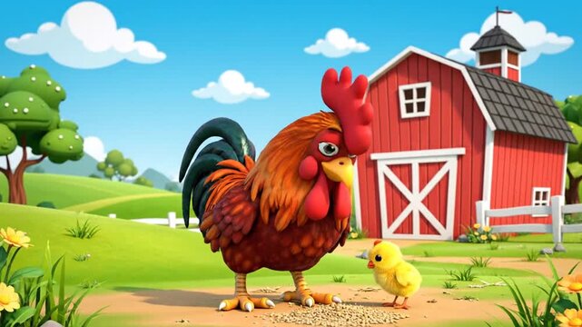 Cute Cartoon Rooster Illustration 4K 10s