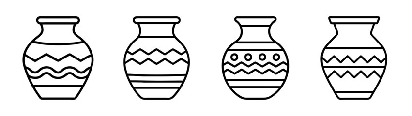 Decorative vase vector art line drawing illustration set antique pottery design element graphic resource