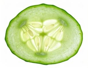 Close-up of a cucumber slice revealing seeds & translucent flesh