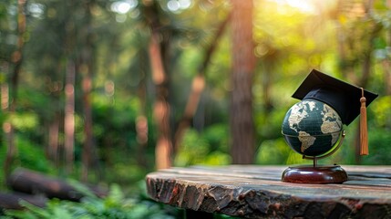 Graduation cap symbolizing global business education with earth globe representation