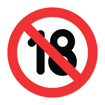 No One Under Eighteen &ndash; 18+ Age Restriction Prohibition Vector Icon, Isolated Sticker Design