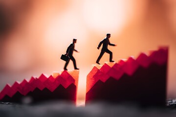 Business silhouette split between rising and falling graphs, investment risk metaphor