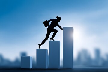 Business silhouette split between rising and falling graphs, investment risk metaphor