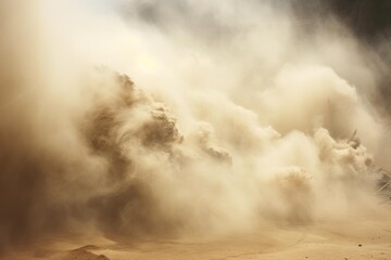 Obraz premium Dense dust cloud from a powerful explosion expanding over a barren landscape