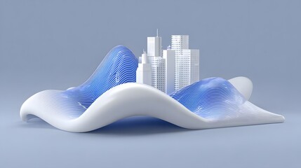 Surreal city bending under digital chart waves, economic uncertainty theme