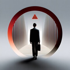 Minimal illustration double exposure showing arrows and buildings, corporate growth story, white background