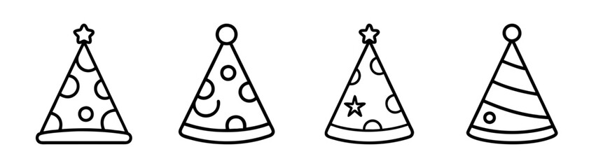 Obraz premium Four party hats vector illustration for birthday celebration and festive occasions design elements