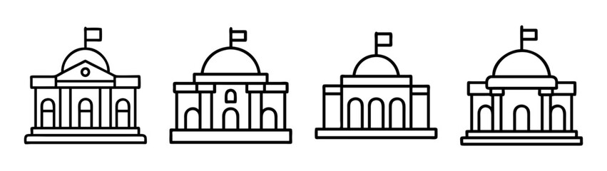 Vector line art of government buildings courthouses and capitol buildings architecture design set icon