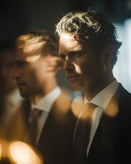 Editorial-style finance double exposure with dramatic lighting and market tension