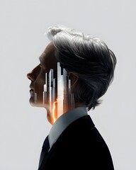 Editorial-style finance double exposure with dramatic lighting and market tension