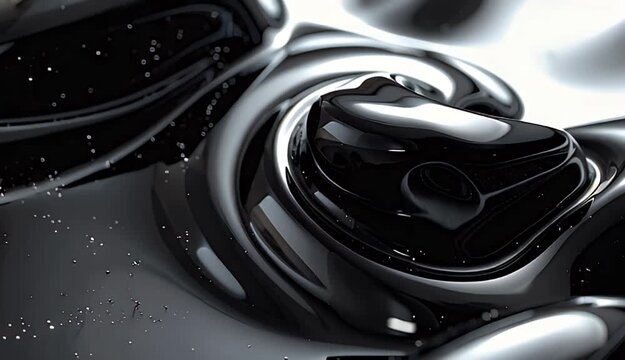 Abstract Swirling Metallic Liquid Flow with Tiny Bubbles and Reflected Light Dynamic Fluid Surface Movement