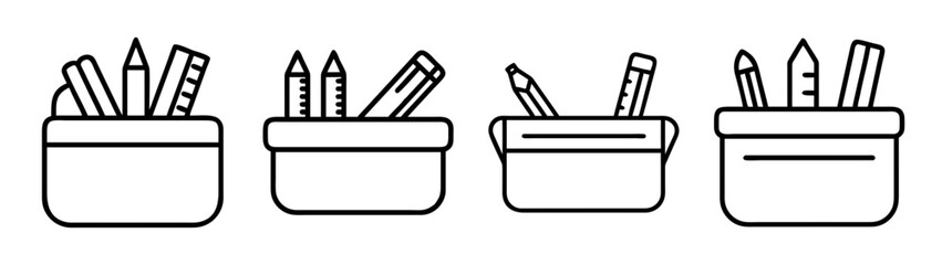 Illustration of pencil holders with pencils and rulers for office and school supplies storage solution