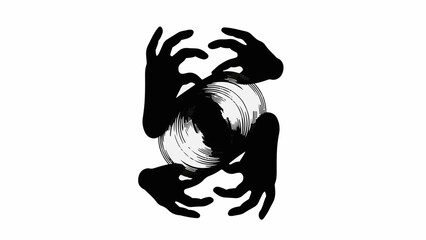 Abstract swirling vortex with menacing shadowy hands reaching out