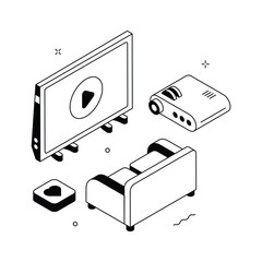 Stylish isometric illustration of valentines day movie night romantic concept