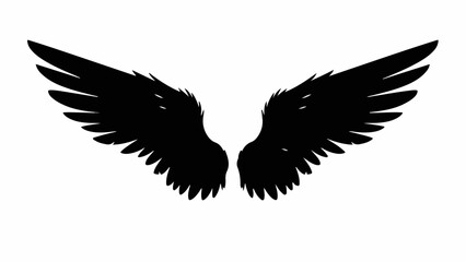 Obraz premium Majestic black angel wings spread wide against a clean white background, symbolizing freedom and spiritual power.