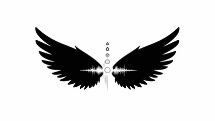 Obraz premium Mysterious black wings with glowing sound wave and circles on white background